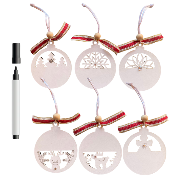 Christmas Tree Baubles-6 Pack-Silver Ribbon-Personalize your baubles