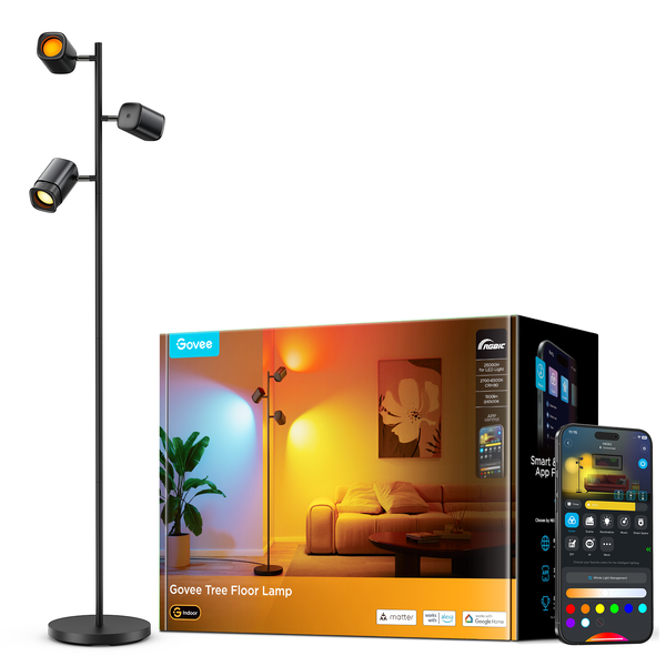 Govee Tree Floor Lamp - 3-Lamp RGBWW Smart LED with LuminBlend &amp; Matter
