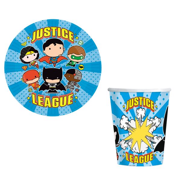 DC Comics - Justice League Party Cups &amp; Plates Decoration Pack - Serves 8