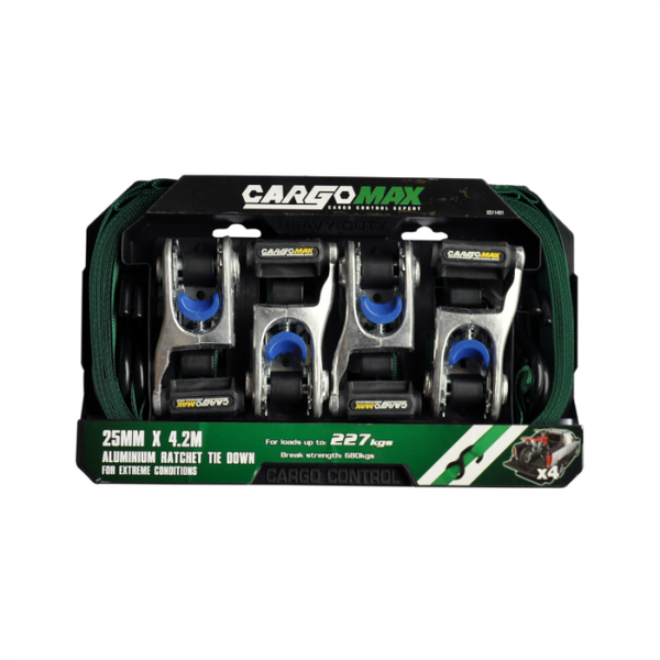 Cargomax - Tie Down Ratchet S-Hook 4Pieces 25mmx4.2M