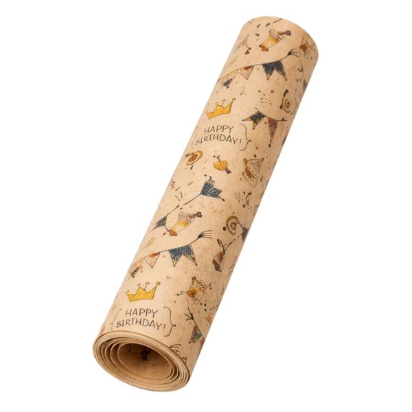 4 Pack - Birthday Party Illustration Print Kraft Wrapping Paper - Brown