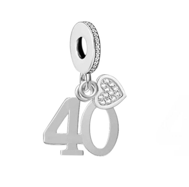Sterling Silver Charm, 40th Birthday Charm for Bracelet, Charm for Women