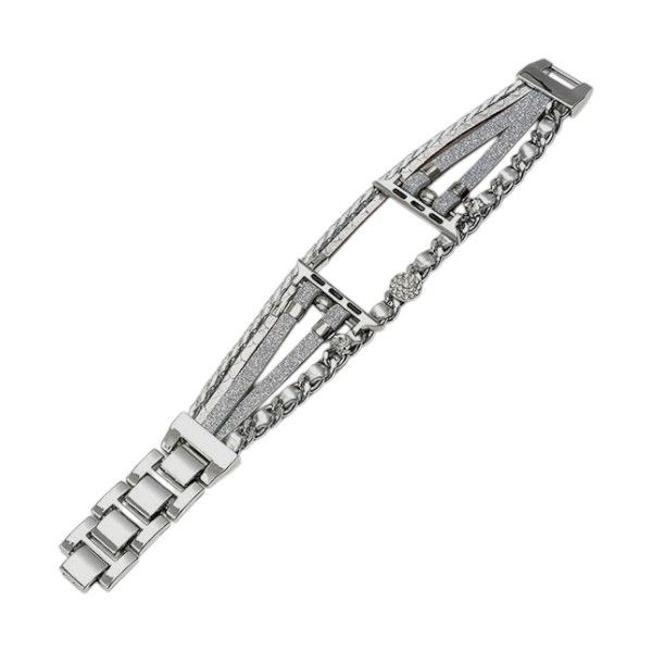 Multi-Layer Apple Watch Strap With Rhinestone &amp; Glitter Accents - Silver