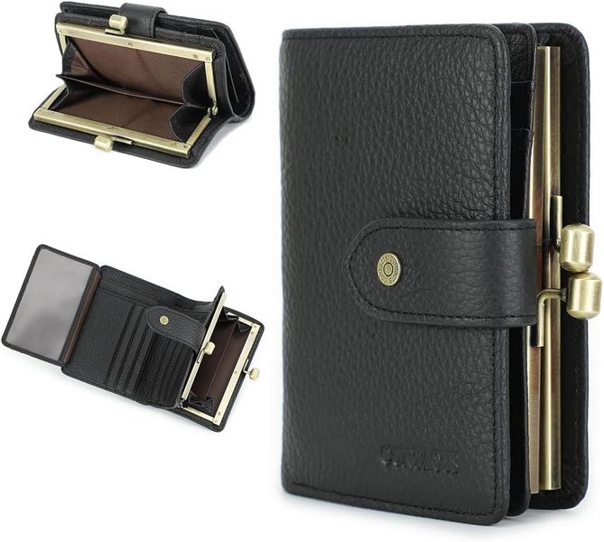 Women's Wallet RFID 11 Card Slots Bi-Fold Leather Clutch Black 1 piece