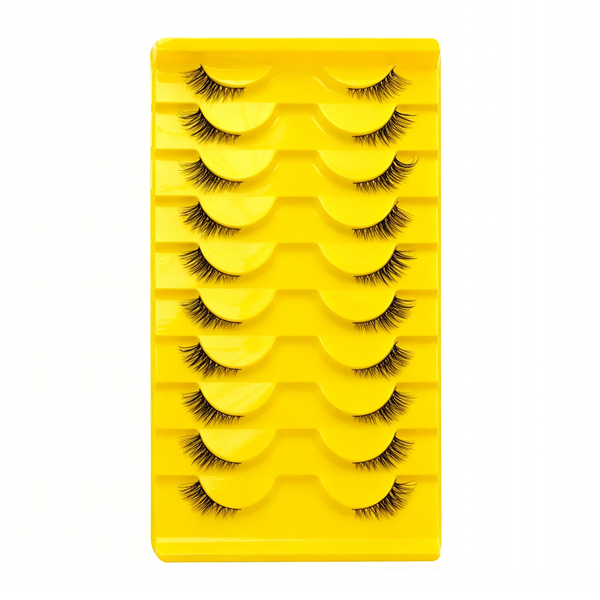 10 Pairs Natural 3D Faux Mink Lashes - Black Band Half Eye
