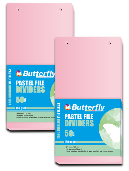 Strip File Divider - 160Gsm Pastel - 50 Pack (Pink) X2