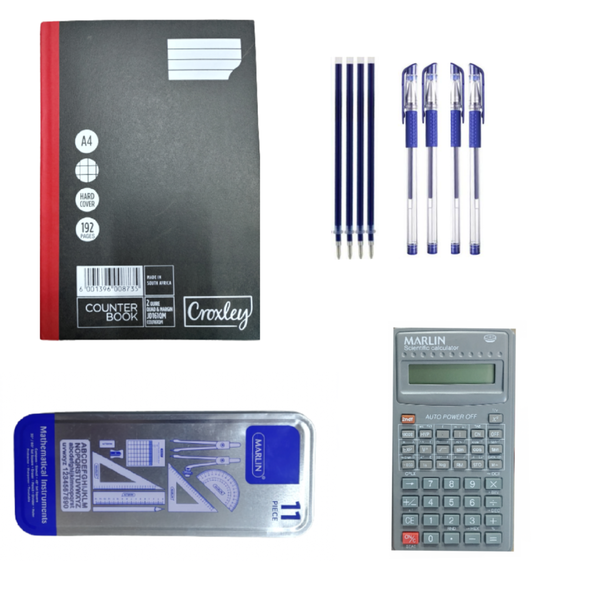 2 Quire Quad &amp; Margin 5 Pack, Geometry Set, Calculator &amp; Pack Of Four Pens