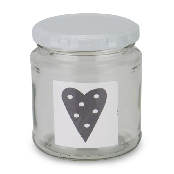 Jars - Grey Heart With Spots - Transparent - Glass - 291ml