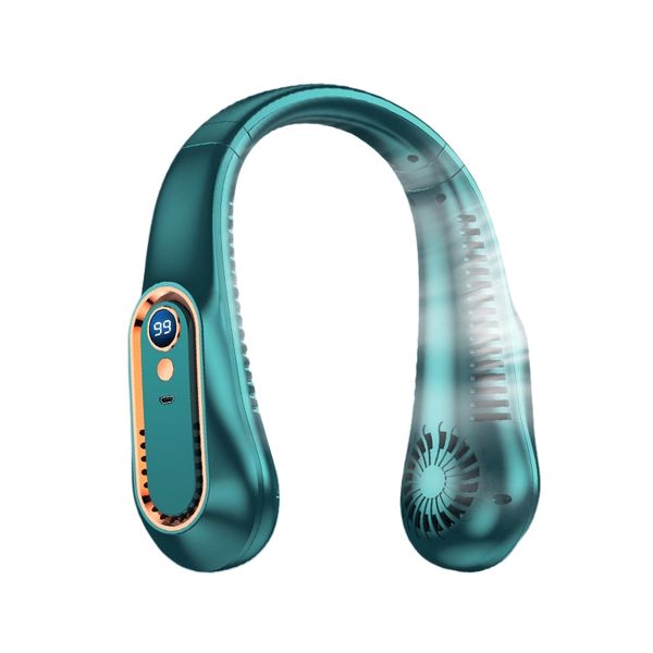 Portable USB charging digital display mute leafless neck fan