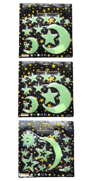 Glow In The Dark Stars, Moon, Planets - Pack of 3
