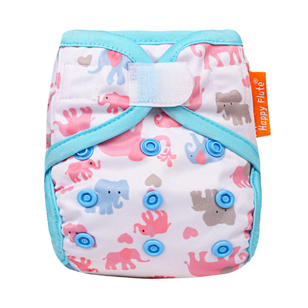 JanaS Happy Flute Newborn Hook and Loop Diaper Cover Pink Elephants