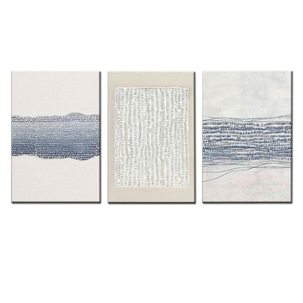 Canvas-Art- 3 Pieces Grunge Pastel Blue Abstract Wall Art