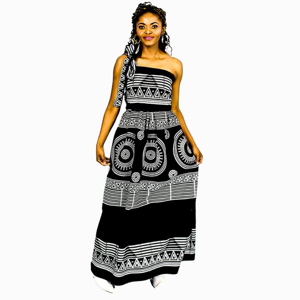Africa Fashion House Passa Printed Xhosa Black Shoulder Tie Dress
