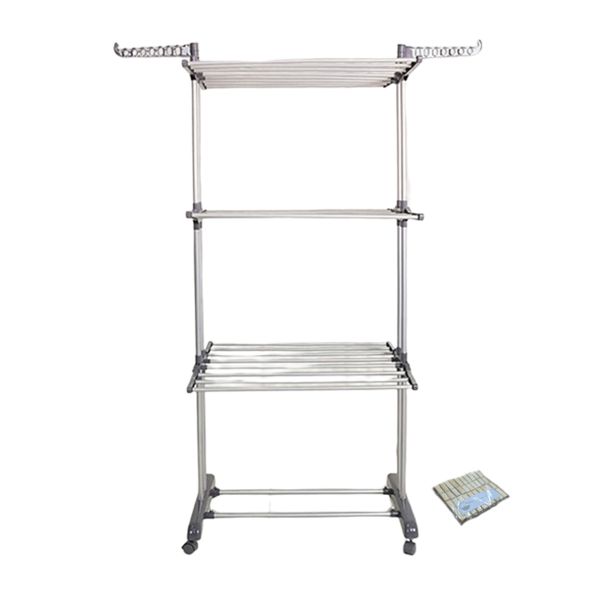3 Layer Standing Drying Rack/Washing line Steel - Grey &amp; SMTE Pegs Packs