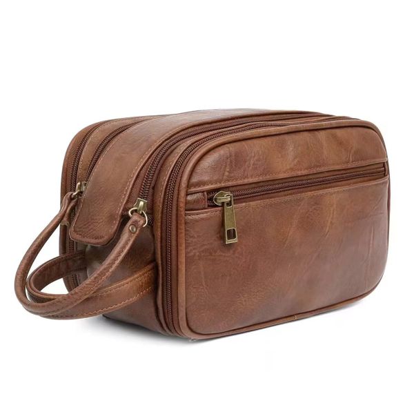 PU Leather Travel Large Capacity Toiletry Bag Cosmetic Bags - Brown