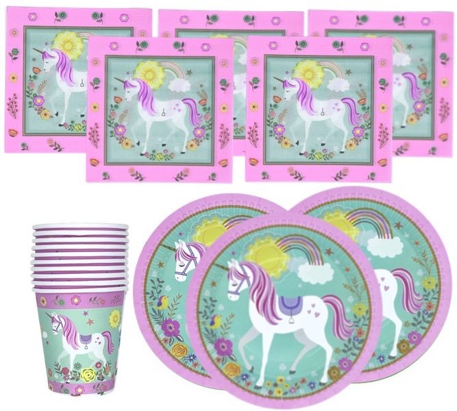 The Fun Store Magical Party Essentials Unicorn &amp; Rainbow Tableware Set of 60 Pieces
