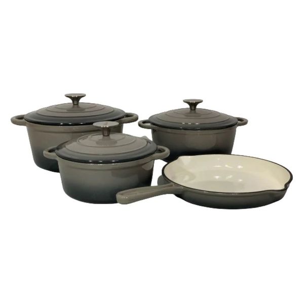 Delica 7 Piece Authentic Cast Iron Dutch Oven Cookware Pot Set - Grey