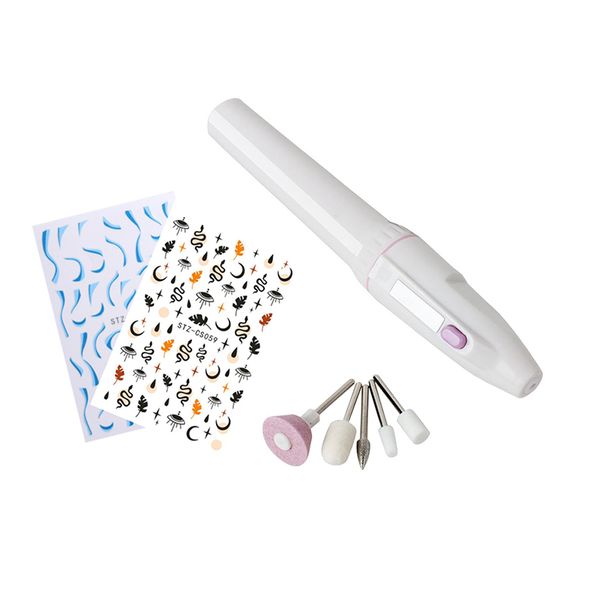 Portable Nail Drill Polish With 2pcs Random Art Stickers