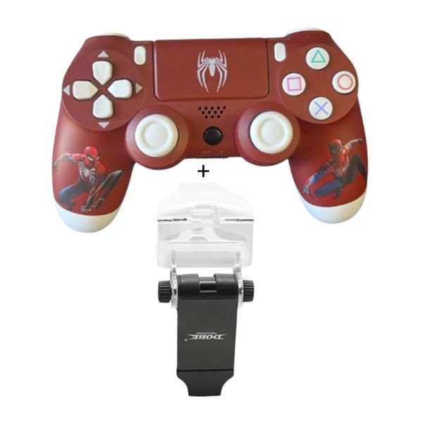 Wireless Controller &amp; Mobile Mount Combo Compitable with PS4 - Spiderman