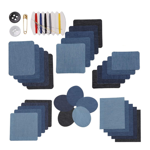 Bestby - 30 Piece Iron-On Denim Repair Patch Kit With Sewing Accessories
