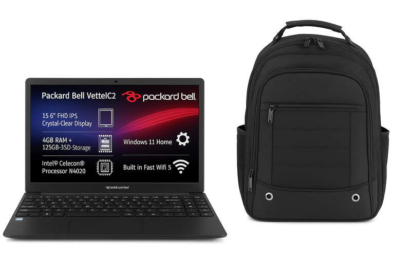 Packard Bell Vettel C 15.6" Laptop 4GB/128GB SSD Win11 + Free Backpack