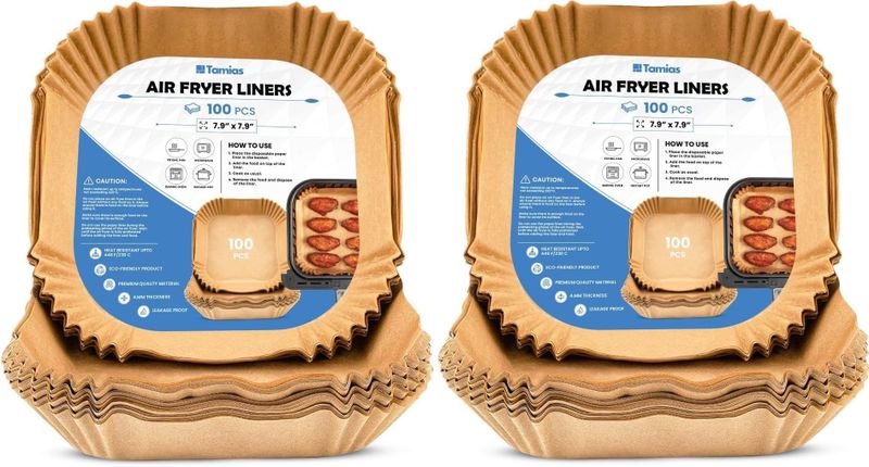 Tamias Square Air Fryer Liners Disposable 2 x Set of 100 Air Fryer Paper