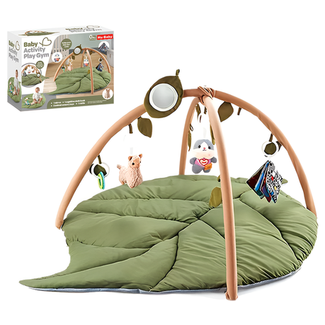 Baby Play Gym with Mat Leaf Shaped, Play Mat with 6 Hanging Toys Image