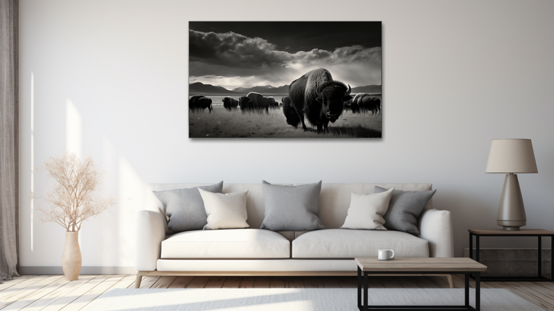 Canvas Wall Art - Buffalo Herd Grazing Abstract - HD0258