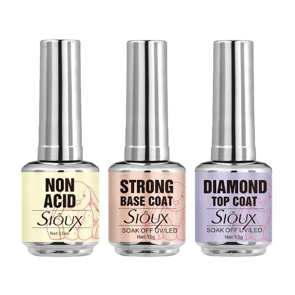 Sioux Dehydrator Primer, Strong Base Coat &amp; Diamond Top Coat 3Pcs Set 15ml