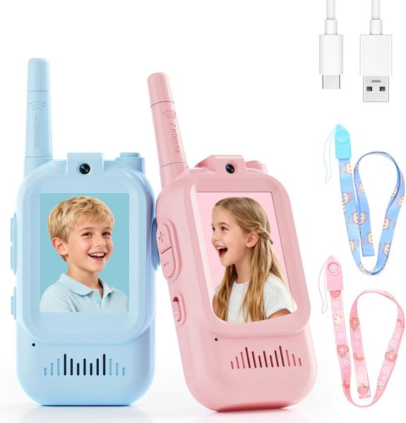 Video Walkie Talkies for Kids, 2 Pack with Voice Changer &amp; 1-300m Range