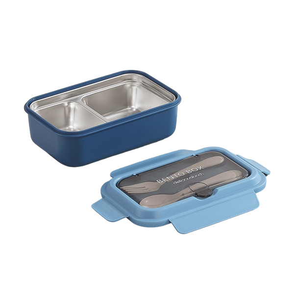 Stainless Steel Leakproof 2 Grids Portable Lunch Box with Spoon and Fork