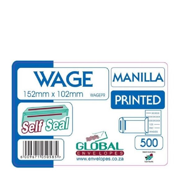 Wage 152mm x 102mm MANILLA PRINTED Self-Seal Envelopes (Box of 500)