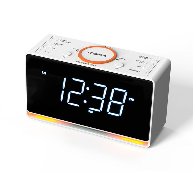 Alarm Clock Radio, 1.4" White LED Display Clock with Bluetooth, FM Radio
