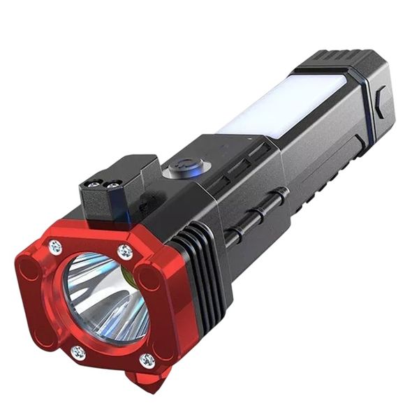Black And Red Rechargeable Torch With Safety Hammer - GLS