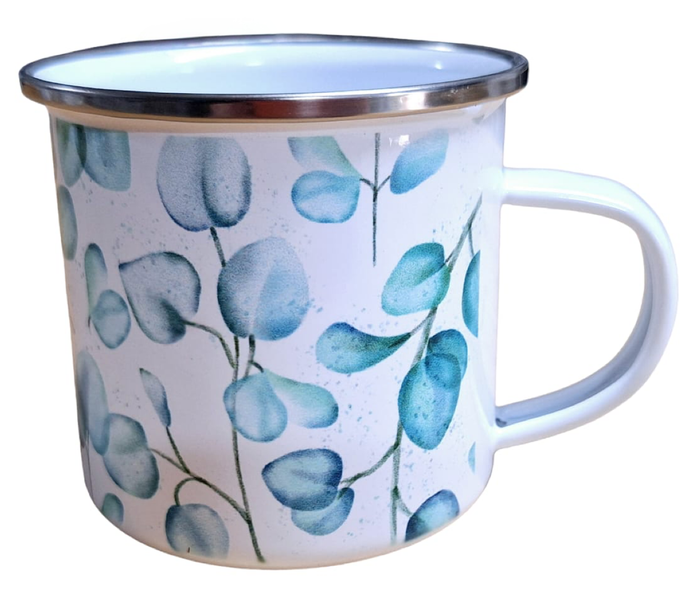 Beautiful Enamel Mug - Green Leaves on Stems