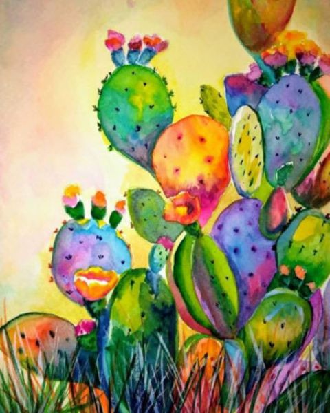 Diamond Painting Framed Round Drill DIY Kit_40cmx50cm Cactus 1