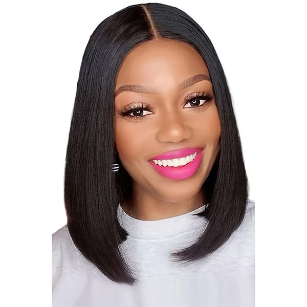14 Brazilian Human Hair Glueless Straight 13x4 Lace Front Bob Wig