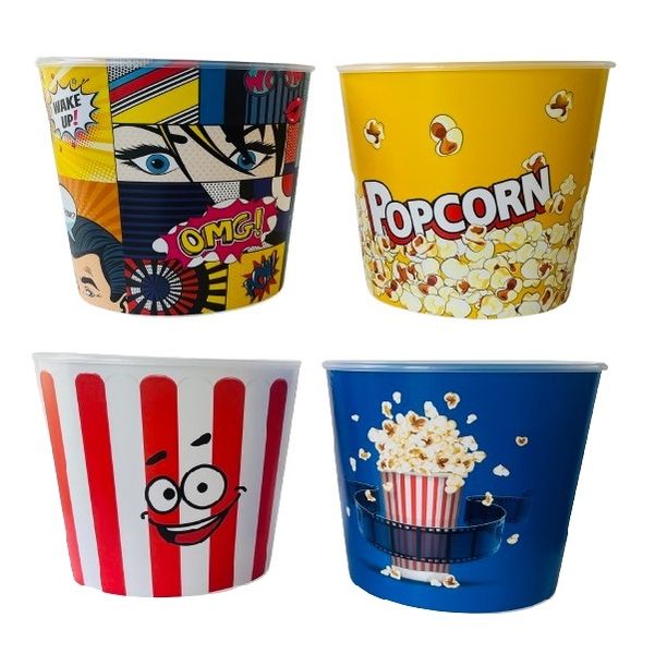 BPA Free Reusable Premium Quality Plastic Party Popcorn Buckets - Set of 4
