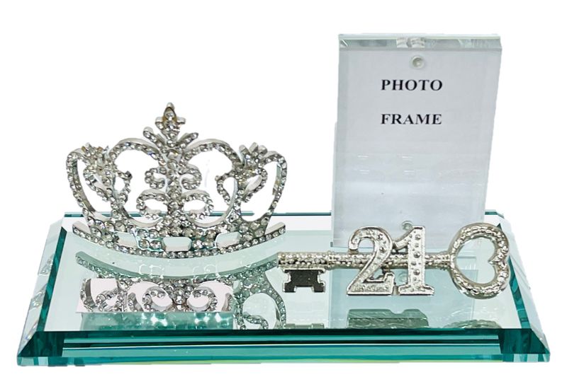 21st key Diamante Queens Crown, (Silver) Large on mirror base &amp; frame