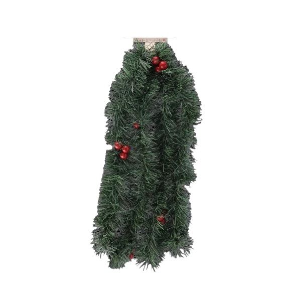 Green Christmas Tinsel With Artificial Red Berries 270cmx10cm