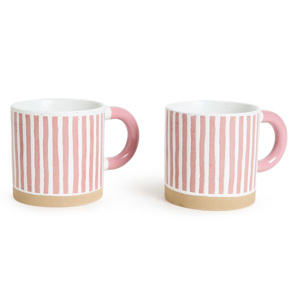 George &amp; Mason Mugs with Pink Vertical Stripes - Artisan Set of 2