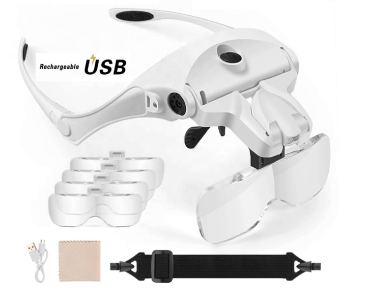 Adjustable 5 Lens LED Light Headband Magnifying Glasses - USB Rechargeable