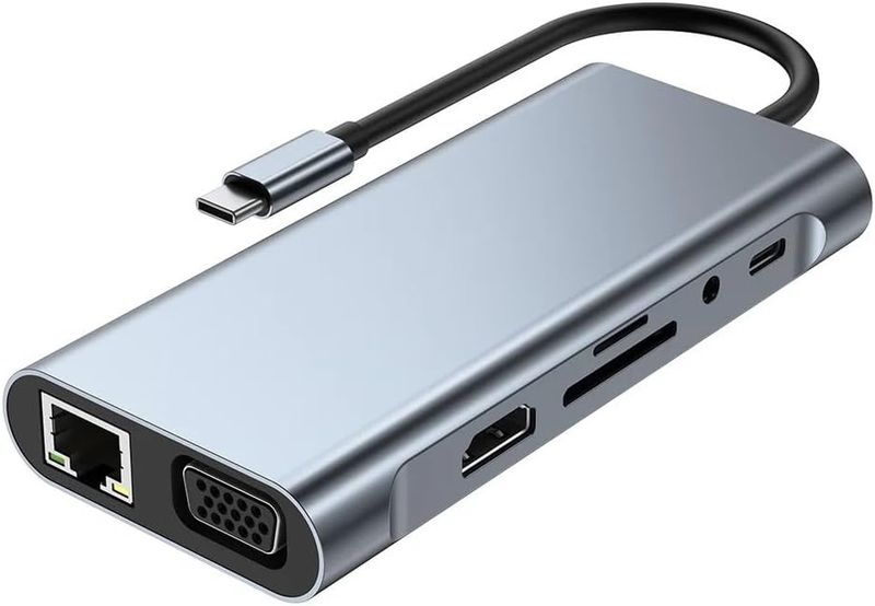 11-in-1 USB-C Hub Docking Station, 4K HDMI, VGA, Ethernet, SD Card Reader