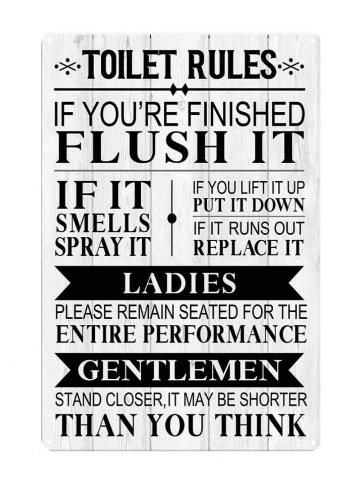 FunnyMetal Tin Sign with Toilet Rules for Home or Office