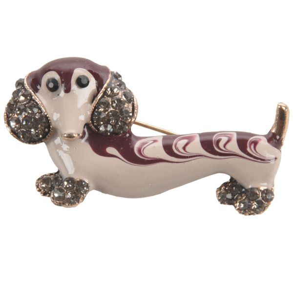 Cute Shiny Rhinestone Dachshund Dog Romantic Brooch Pin Women 1 Piece