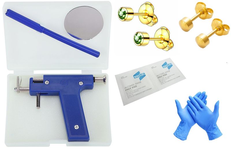 Full Ear Piercing Kit/Nose/Body/Navel 24kt Gold Plated LightRuby Colour Gem