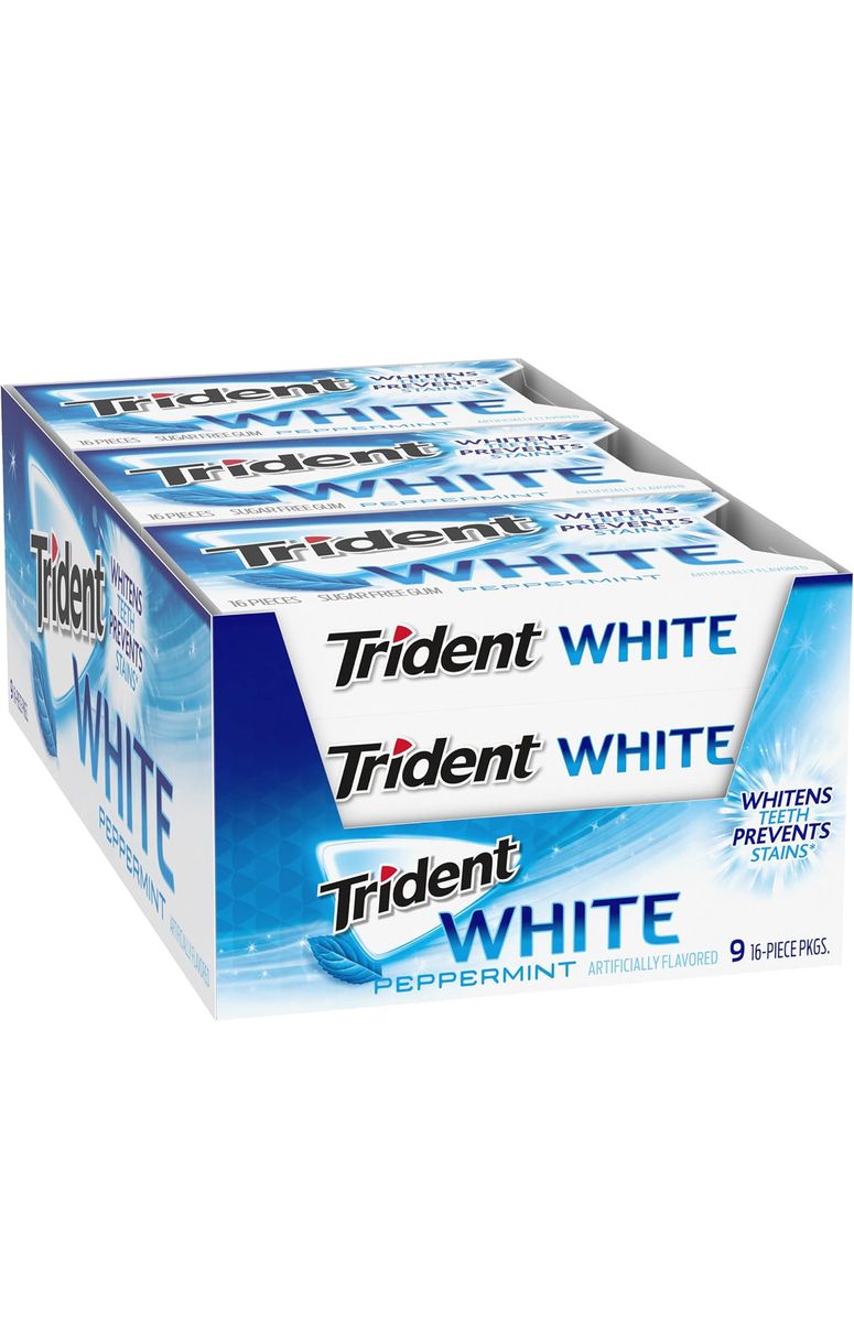 Trident - Teeth Whitening Sugar-Free Gum, 9 Packs of 16 Pieces(144 Pieces)