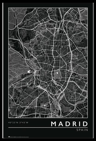 Madrid City (Map) Poster with Black Frame