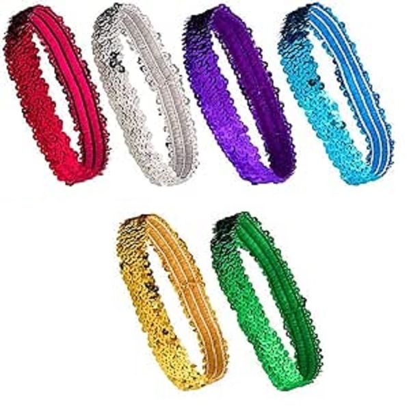 Sequin Headbands - 6 Piece Set of Elastic Sport Headbands - Fashionable for Women and Girls