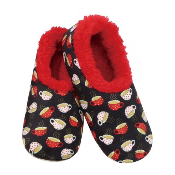 Snoozies! Ladies Tea Cup Fleece Slippers Black